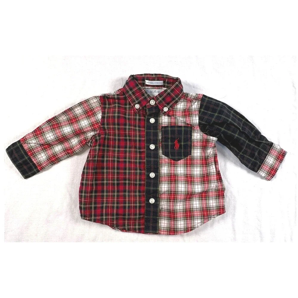 Ralph Lauren Plaid Button Down‎ Shirt Kids 3M Multi Color Patchwork Pony Logo